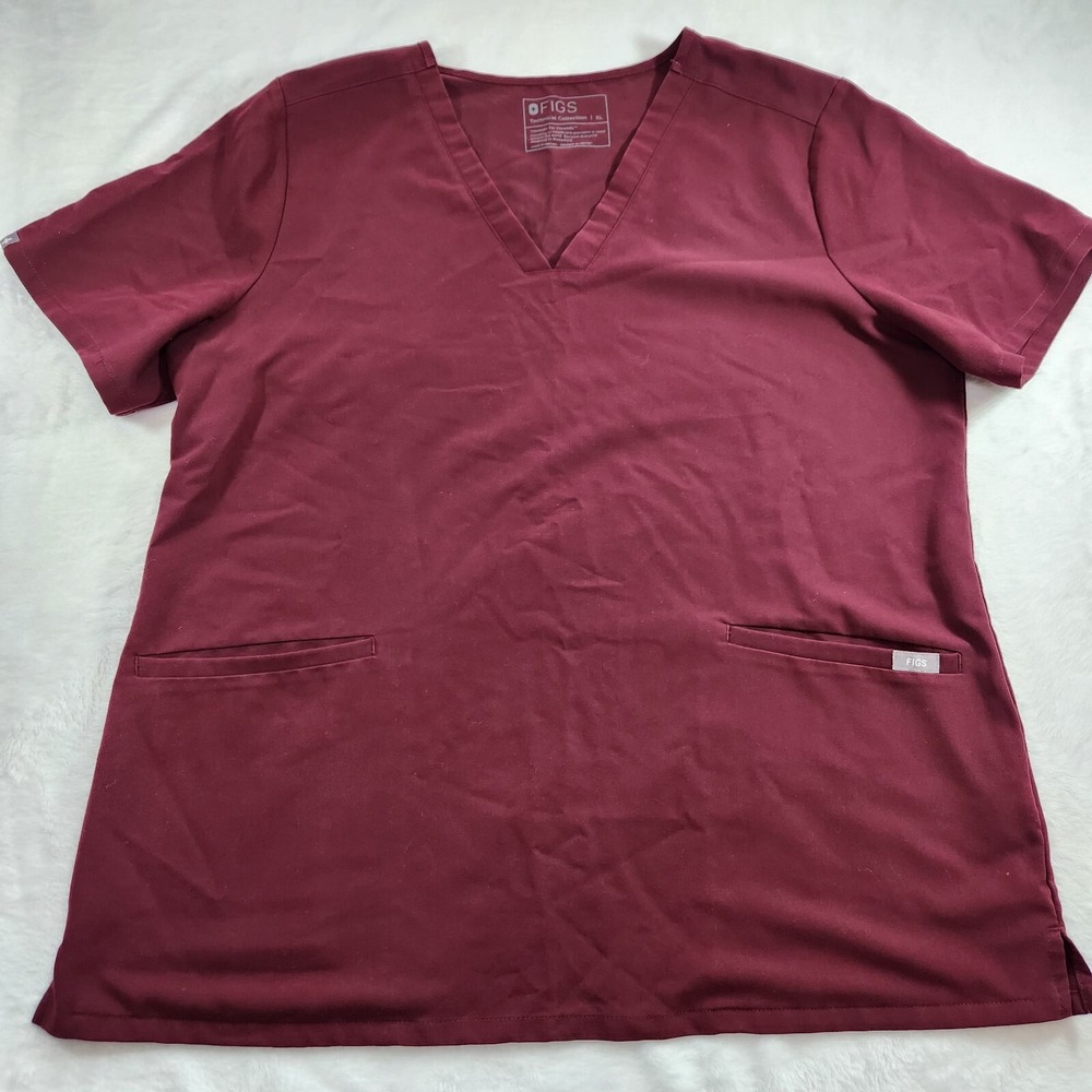 Figs Scrub Top Women's XL Casma‎ two Pocket Burgundy Red Medical Nurse